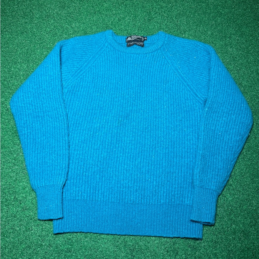 Vintage Playboy Knit Sweater Blue Shetland Wool 16x22 Minimalist Crewneck